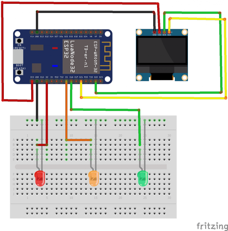 Traffic light with SSD1306 display controlled by ESP32