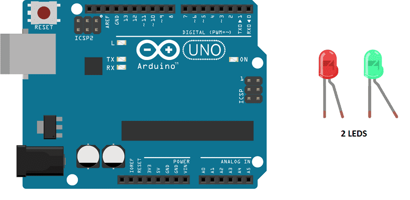 Blink two LEDs with Arduino